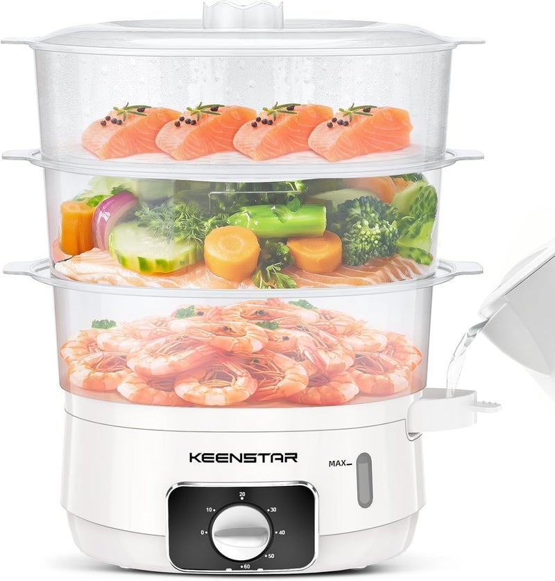 KEENSTAR بخار طعام كهربائي للطهي، 13.7QT بخار خضار مع 3 طبقات سلال خالية من BPA، 800 واط طهي سريع متزامن، مؤقت 60 دقيقة، مثالي للخضار والمأكولات البحرية والأرز - Image 1